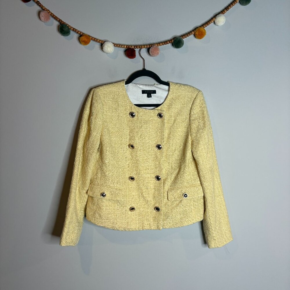 Ann Taylor yellow tweed double breasted blazer jacket